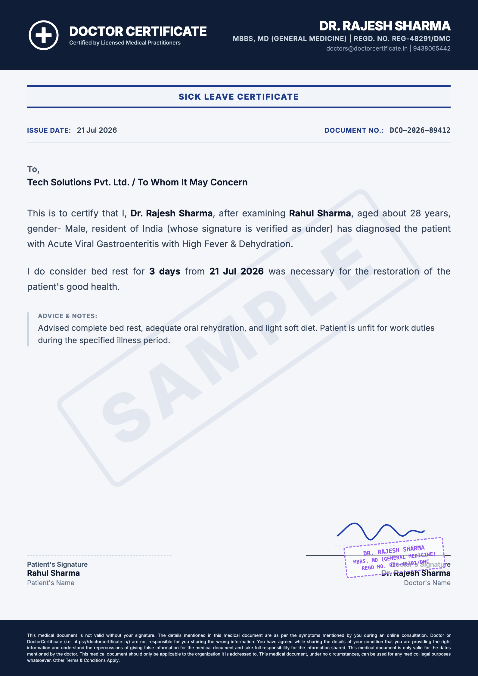 medical certificate sample
